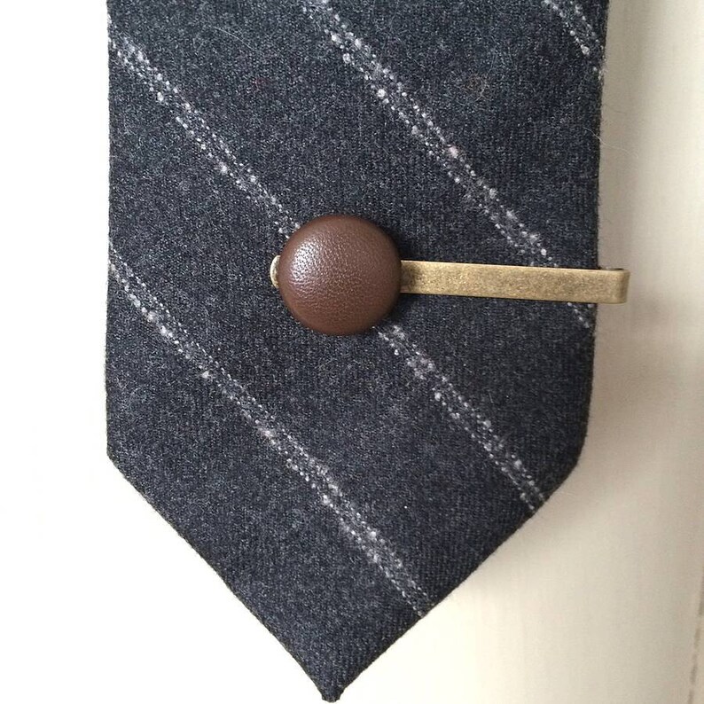 Vintage Leather brass tie clip great for weddings image 3