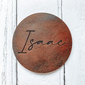 Personalised engraved leather coaster wedding favour, dinner party place setting. image 2