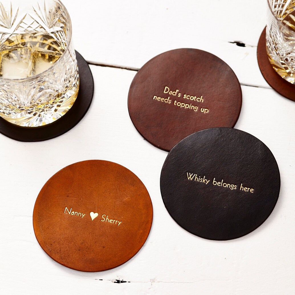 Vintage Style Leather Coaster - Personalised gifts for the home, pers…