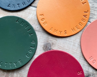 Hand Stamped Leather Coasters - Gifts for the home, new home gifts, mothers day gift, personalised home office gift