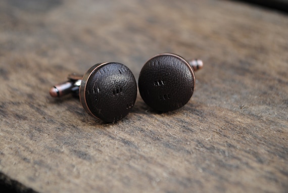 Handcrafted Chocolate Brown Leather Cufflinks with Elegant Texture