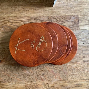 Couple Initials Leather Coaster, wedding anniversary gifts.