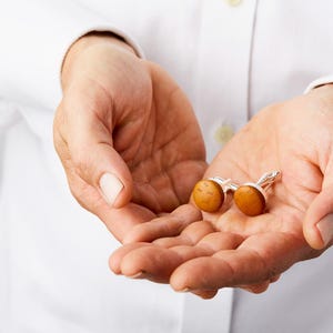 Handcrafted Chocolate Brown Leather Cufflinks with Elegant Texture image 6