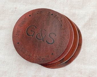 Block font Third Anniversary Leather Coaster with Personalised Initials