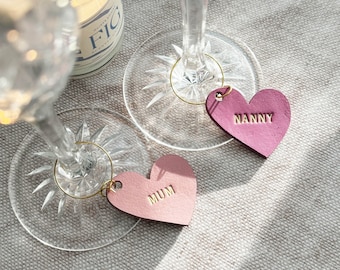 Mother's Day Leather heart wine glass charm, perfect little for Valentines Day and Mother's Day