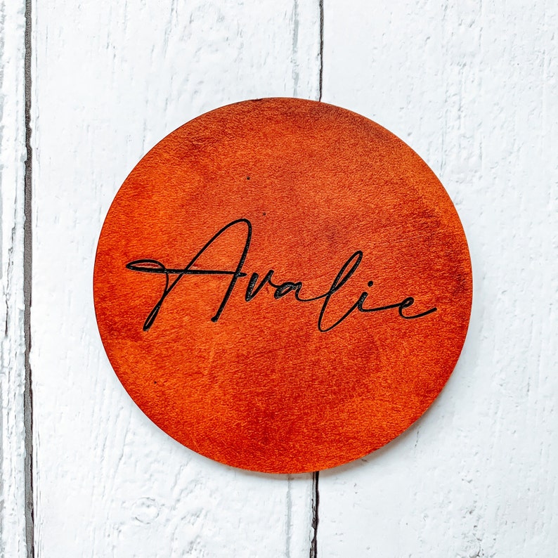 Personalised engraved leather coaster wedding favour, dinner party place setting. image 4