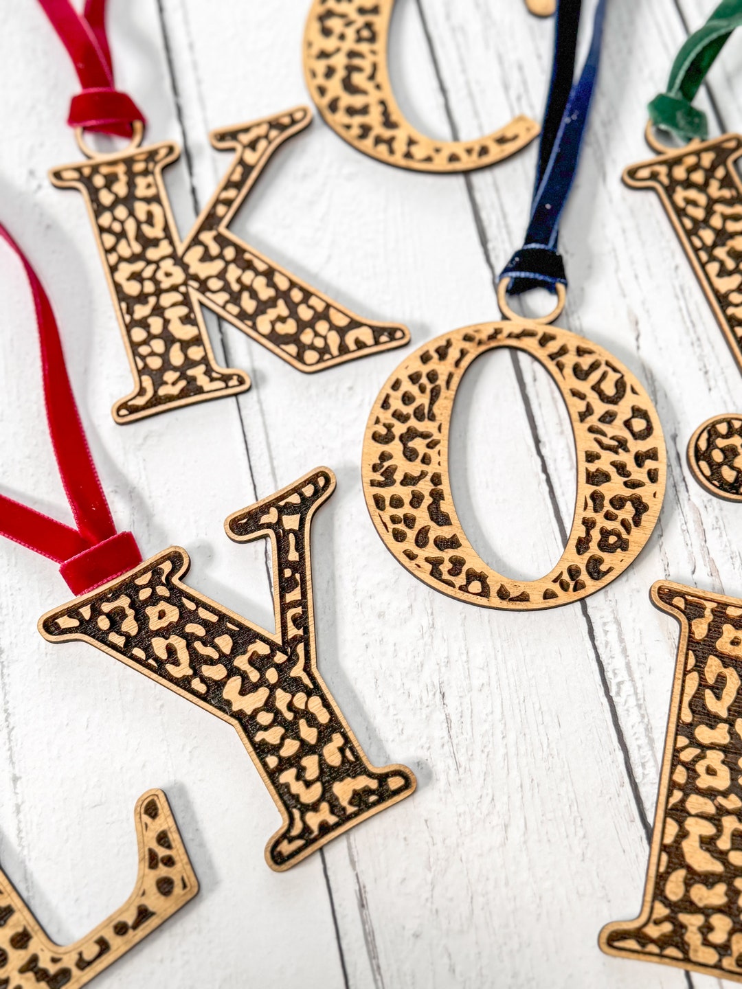Monogram Leopard Monogram Leopard Print Detailed Wooden Christmas Decoration, Tree ...