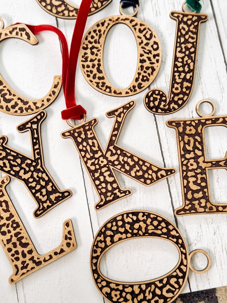 Monogram Leopard Monogram Leopard Print Detailed Wooden Christmas Decoration, Tree ...