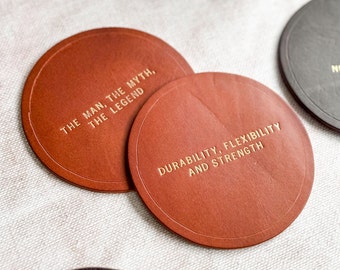 Luxe 3rd Wedding Anniversary Leather Coasters, Father's Day Gift.