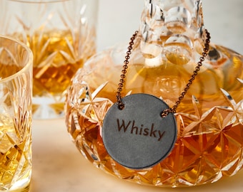 Engraved Leather bottle tag, bottle necklace for whisky