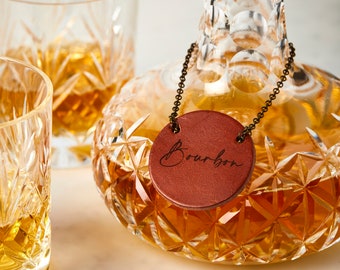 Engraved decanter, wine bottle tags, gifts for leather anniversary, gifts for couples.