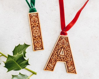 Monogram Detailed Wooden Christmas Decoration, Tree Ornament.