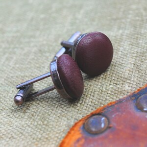 Vintage Bronze Ox Blood Leather Cufflinks image 3