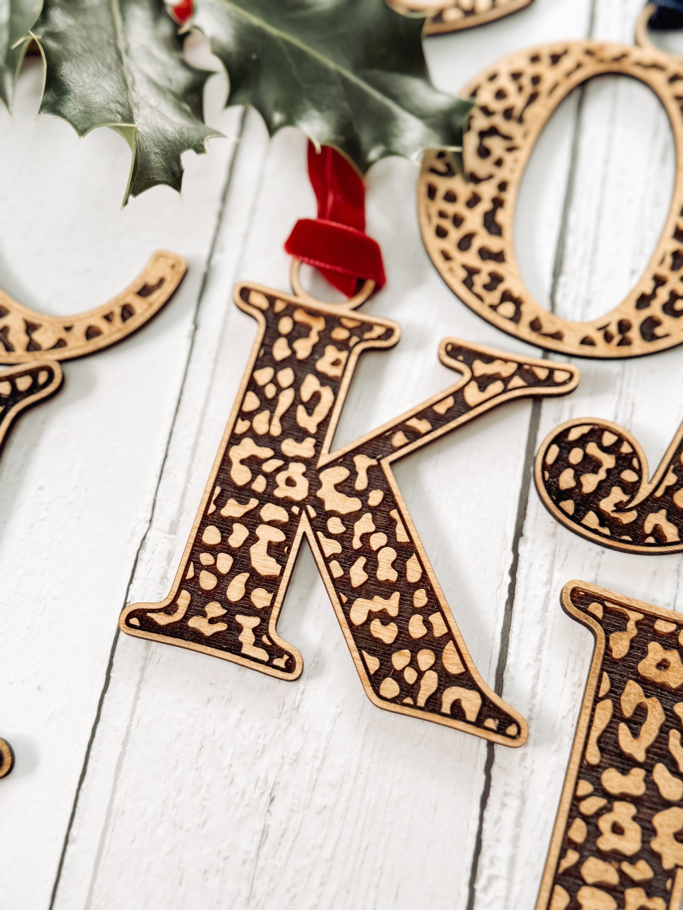 Monogram Leopard Monogram Leopard Print Detailed Wooden Christmas Decoration, Tree ...