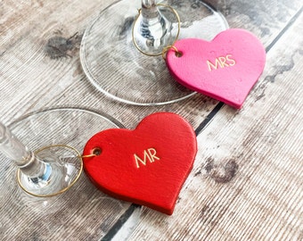 Personalised Large Font Valentines Day Leather Heart Wine Glass Charm, perfect little for Valentines Day and Mother's Day