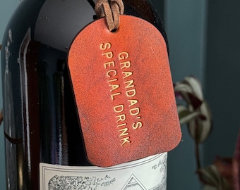 Hand Dyed Leather Bottle Tag: Personalised Bar Gifts