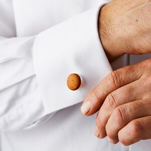 Handcrafted Chocolate Brown Leather Cufflinks with Elegant Texture image 5