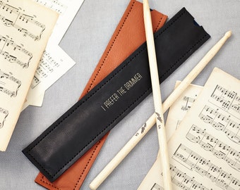 Black Leather Drumstick Holder - personalised gifts for musicians - personalized gifts for dummers. Perfect Fathers Day present.