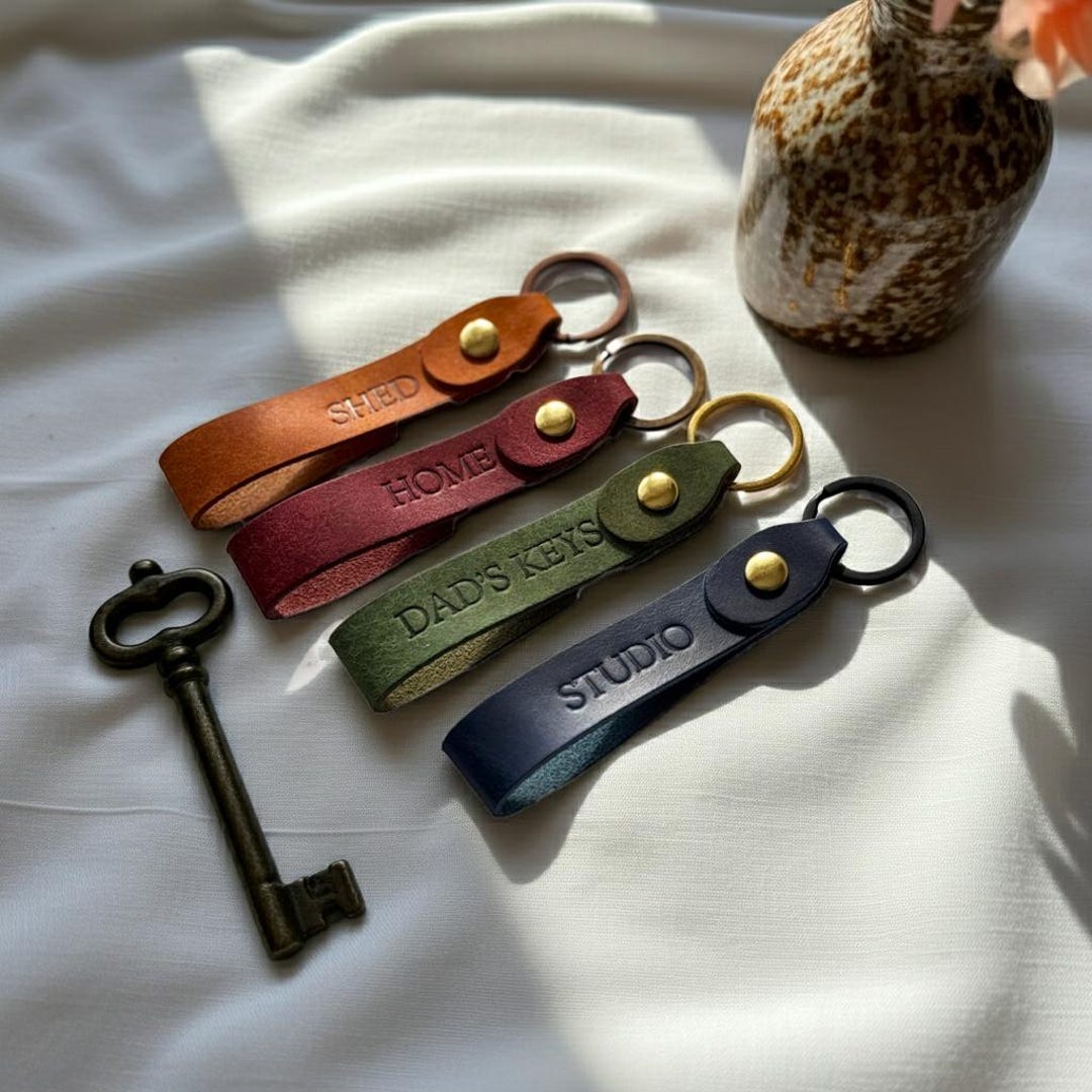 Half Loop Key Chain Loop Stamped Personalised Leather Loop Keychain: Handmade Key Ring Gift - Etsy