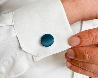 Blue Pure Silk Covered Cufflinks, perfect for weddings, gorgeous groomsmen gifts.