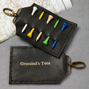 Support de tee de golf en cuir noir - cadeaux pour golfeurs - cadeaux personnalisés pour sportifs, cadeau de fête des pères
