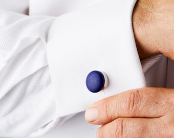 Electric Blue Leather Cufflinks, jewellery for him.