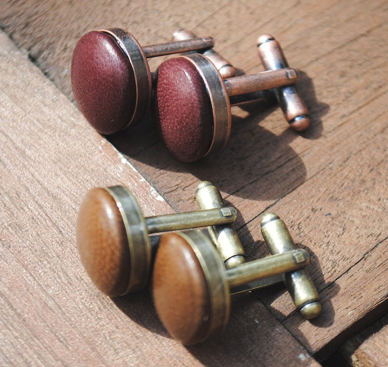 Vintage Bronze Ox Blood Leather Cufflinks image 2