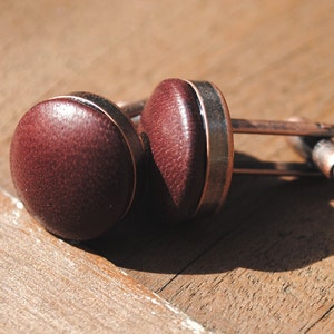 Vintage Bronze Ox Blood Leather Cufflinks image 1