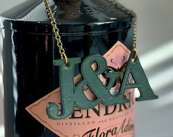 Couples Initial Leather Anniversary Bottle Tag.