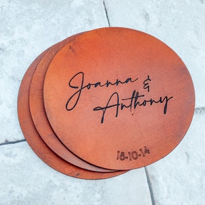 Personalised leather coasters perfect first for couples, anniversary gifts, leather anniversary, wedding ideas.