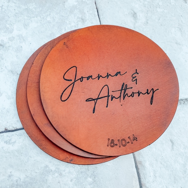 Personalised Leather Anniversary Coaster: Engraved Wedding Gift