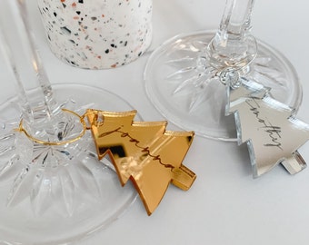 Personalised Christmas Tree Glass Charm, Tablescape, Glass Tag