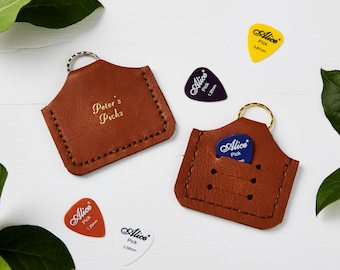 Tan Plectrum holder keyring- Personalized Gift - Gifts for musicians - personalised leather key ring