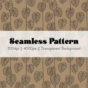 Monstera Leaves Outline Seamless Pattern Transparent Background Hawaii Inspired 300dpi Personal Use Allowed