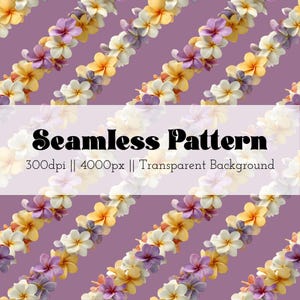 Pastel Plumerias Seamless Pattern Transparent Background Hawaii Inspired 300dpi Personal Use Allowed