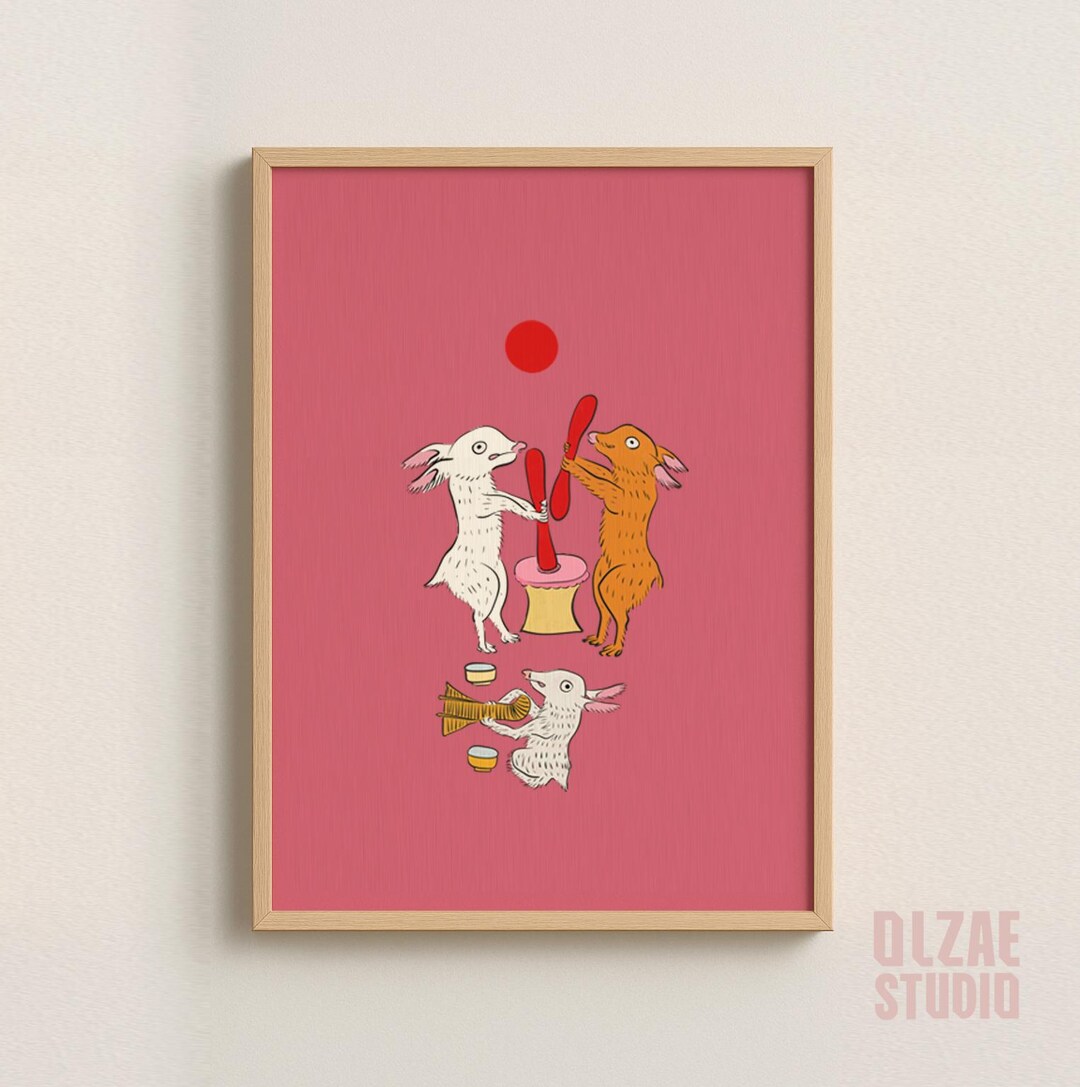 Kirean Rabbit Moon Rabbits Korean Folk Art Print | Hand-drawn Illustration (digital ...
