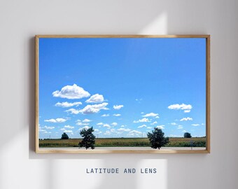 Impressão de paisagem do Texas: fotografia de céu azul e nuvens, decoração de casa de fazenda