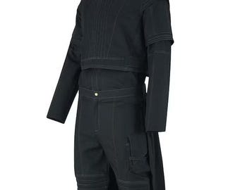 Disfraz inspirado en Boba Fett: traje de vuelo negro, chaleco y falda