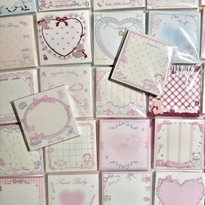 Blocco note in pizzo di cotone rosa kawaii / 8,2 cm quadrati 50 fogli / Appunti, pacchetto di appunti, set di appunti, cancelleria carina, forniture per ufficio