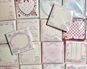 Kawaii Pink Cotton Lace Memo Pad | 8.2cm Square 50 Sheets | Notes Memo, Notes Pack, Notes Set, Cute Stationery, Office Supplies
