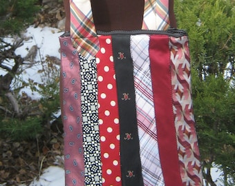 Pieced Necktie Shoulder Bag in Shades of Rose and Black