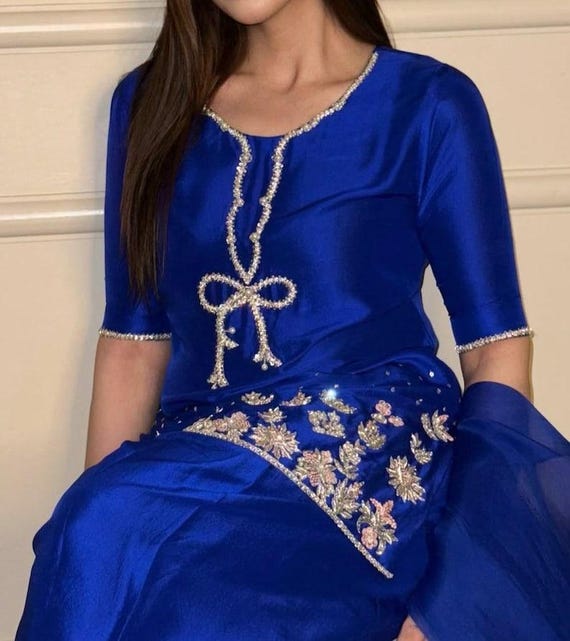royal blue silk dress pakistani Royal Blue Pakistani Anarkali Wedding Wear Suit