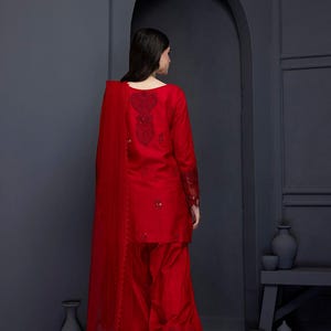 Red Organza Handwork Farshi Salwar main image 1