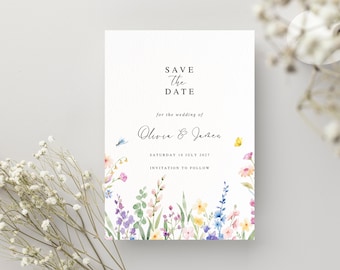 Floral Save the Date Card - Hammered Texture, Custom Wedding