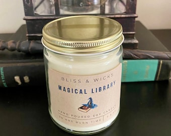 Antique Book Scented Soy Jar Candle Magical Wizard Gift Library Candle