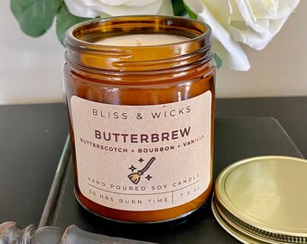 Butterbrew Candle Wizard Gift  Butterscotch Bourbon  Scented Soy Candle  HP