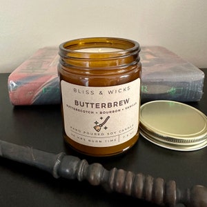 Butterbrew Wizard Candle | Butterscotch Bourbon Soy Wax Candle in Amber Jar