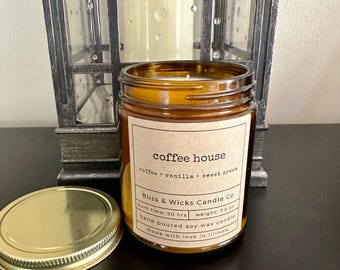 Coffee House Candle: Vanilla Caramel Scented Soy Candle