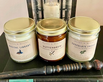 Wizard Candle Set: Butterbrew, Library, Chocolate - Potter Fan Gift