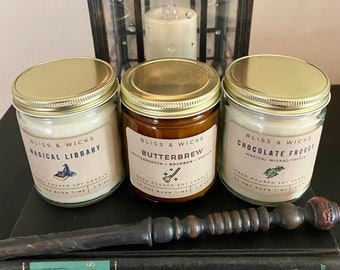 Wizard Candle Set | Butterbrew Candle | Library Candle | Chocolate Candle | Potter Fan Gift | Magical Candles | Jar Candle Set